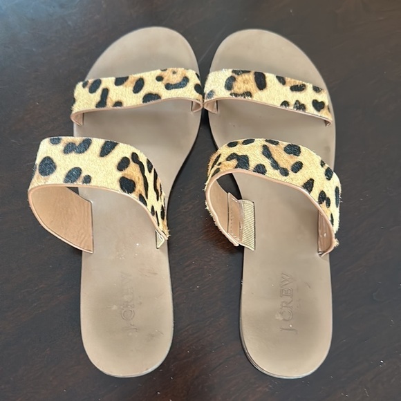 J. Crew Factory Calf Hair Leopard Print Sandals Size 8 Preppy Animal Print Chic - Picture 4 of 9